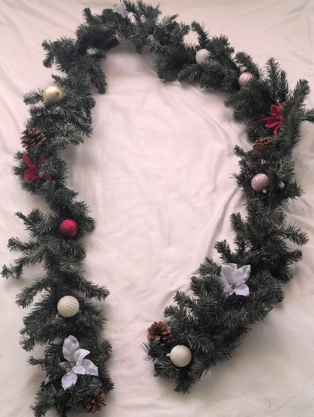 Christmas Holiday Pine Garland with Red and White Accents
